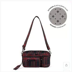 Lug E/W Adjustable Crossbody with Charm Bar - Switcheroo Blck&BerryPlaid NEW